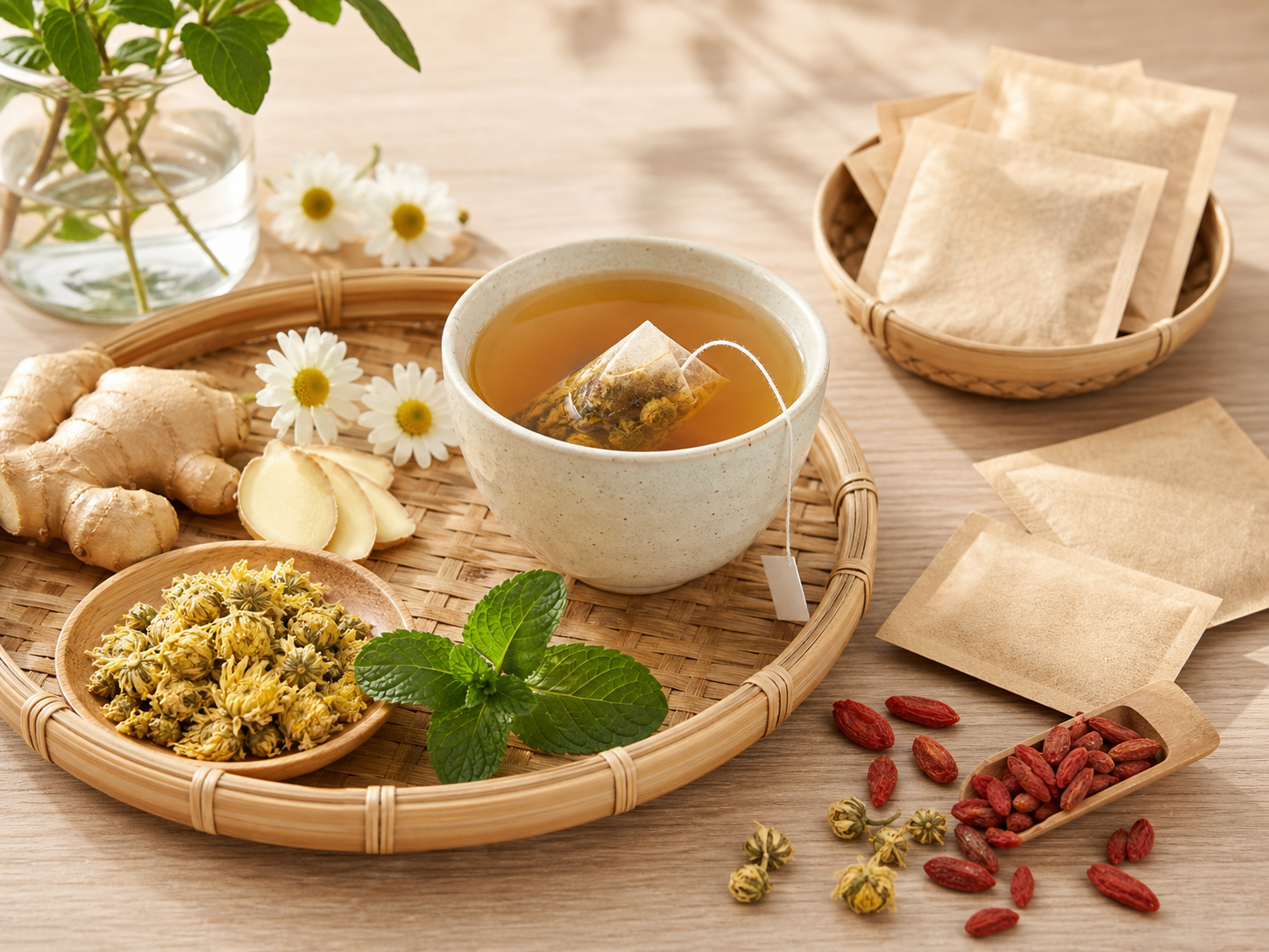 Caffeine-free floral herbal tea bags