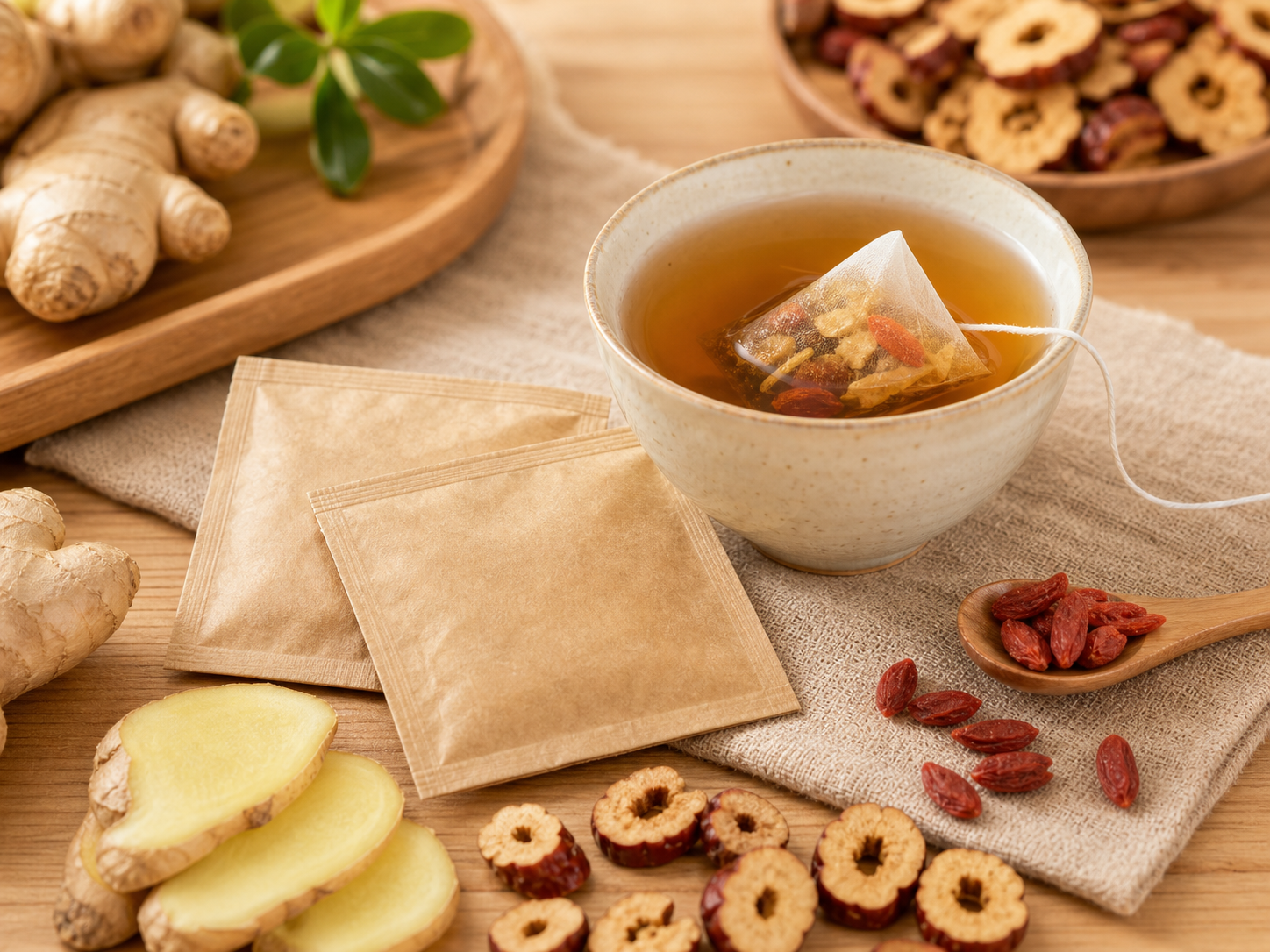 Warm ginger and jujube herbal tea bags