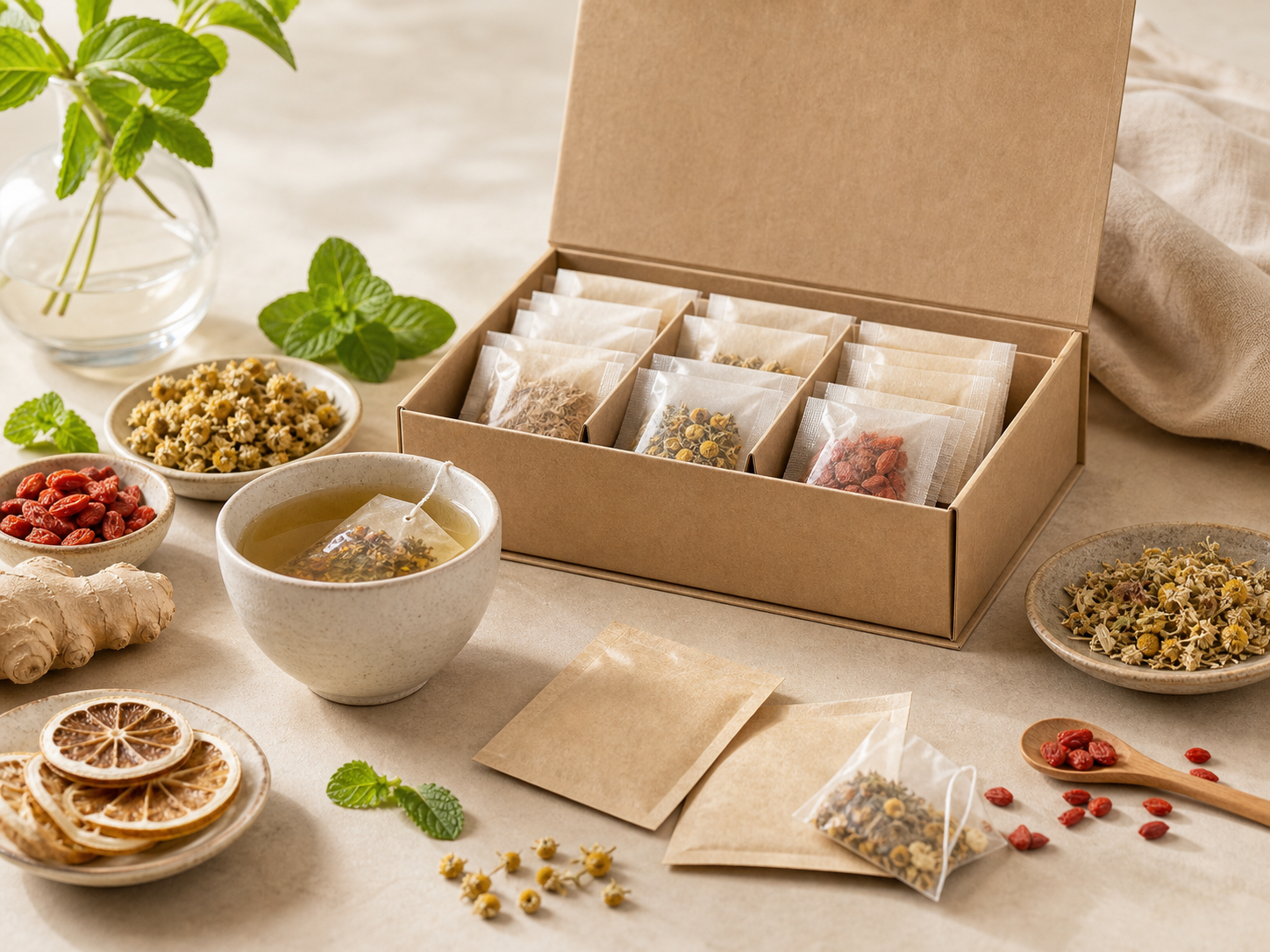 Giftable assorted herbal tea sachets